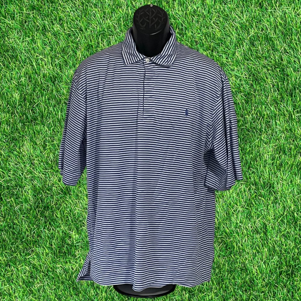 Ralph Lauren Golf SS Polo Shirt, Blue/White Stripe w/ Blue Pony (042223-4)